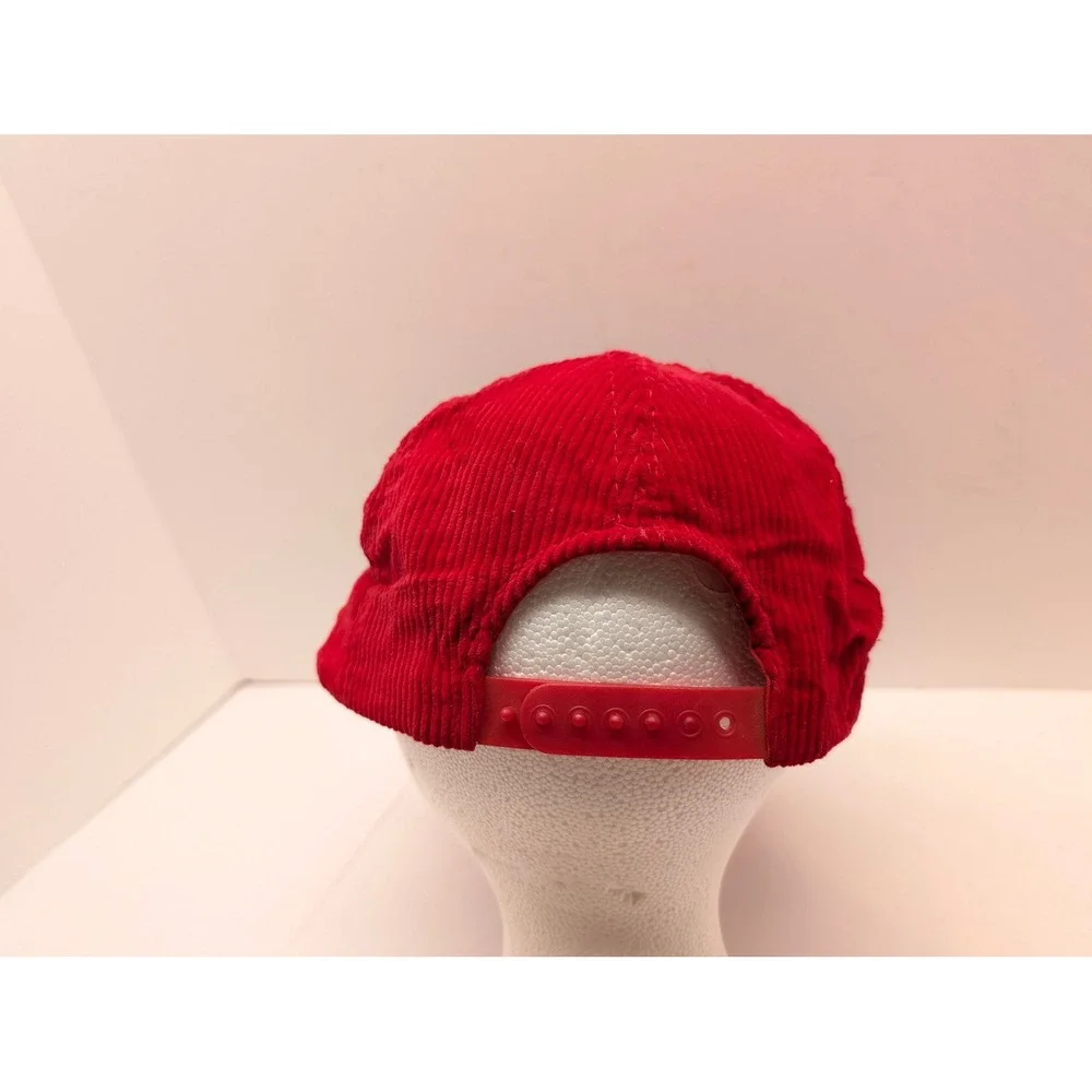 Vintage 80s Cal Gas Corduroy Snapback Hat Red California Liquid Gas Trucker Cap